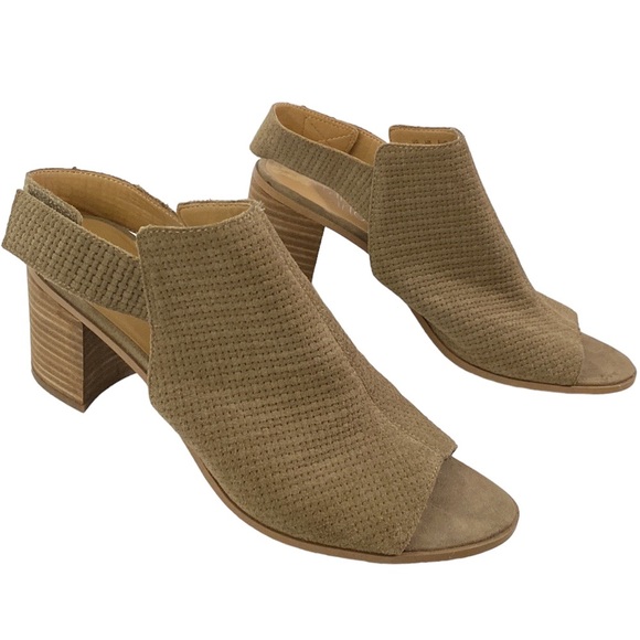 Franco Sarto Helix sling back chunky heel peep toe sandal perforated sides sz 8 - Picture 1 of 9